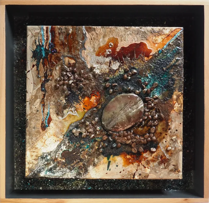 Kaffeekunst Massivholzrahmen – Pfauenblau