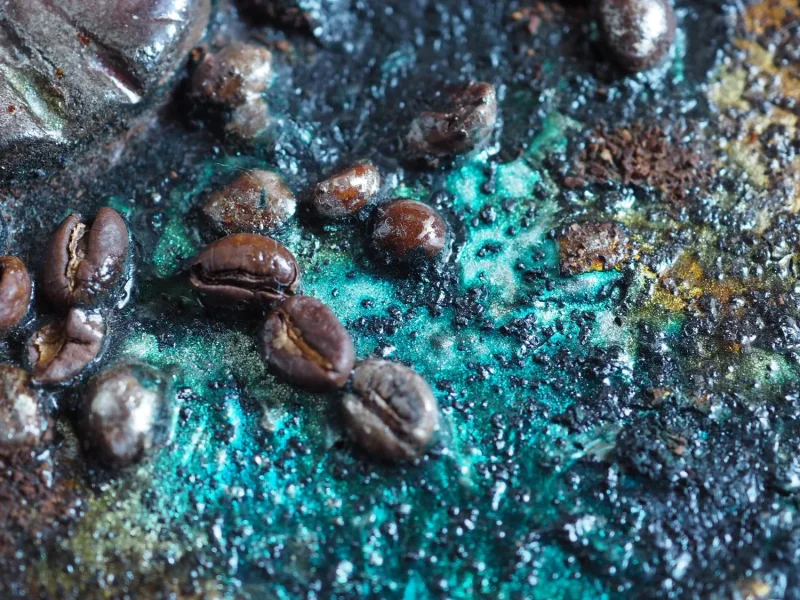 Kaffeekunst Massivholzrahmen – Pfauenblau