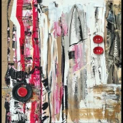 Original Acrylbild mit handgetöpferter Raku Keramik