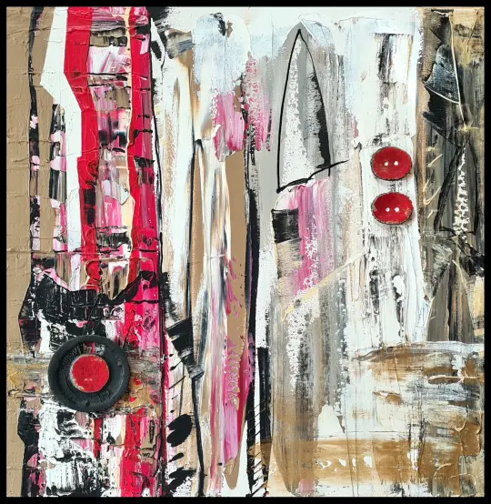 Original Acrylbild mit handgetöpferter Raku Keramik