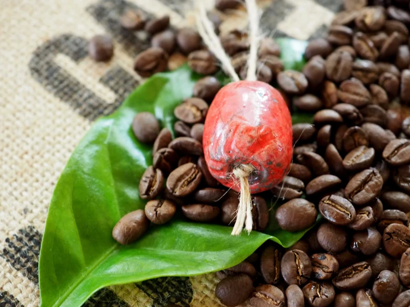 Rote, handgetöpferte Raku Kaffeebohne