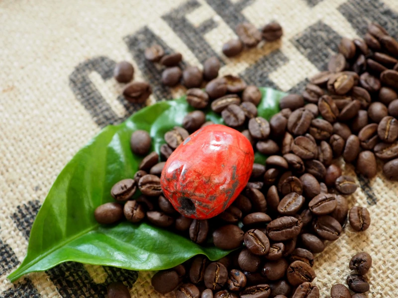 Rote, handgetöpferte Raku Kaffeebohne